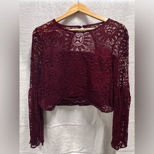 Burgundy Crochet Mid-Drift Long Sleeve Top Size XL
